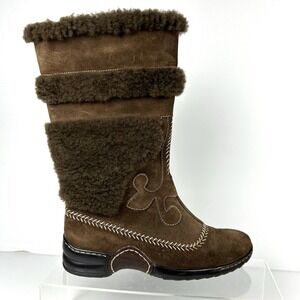 Sofft Size 8 Wide Suede Brown Boots Shearling Cottagecore Elfin Fantasy LOTR